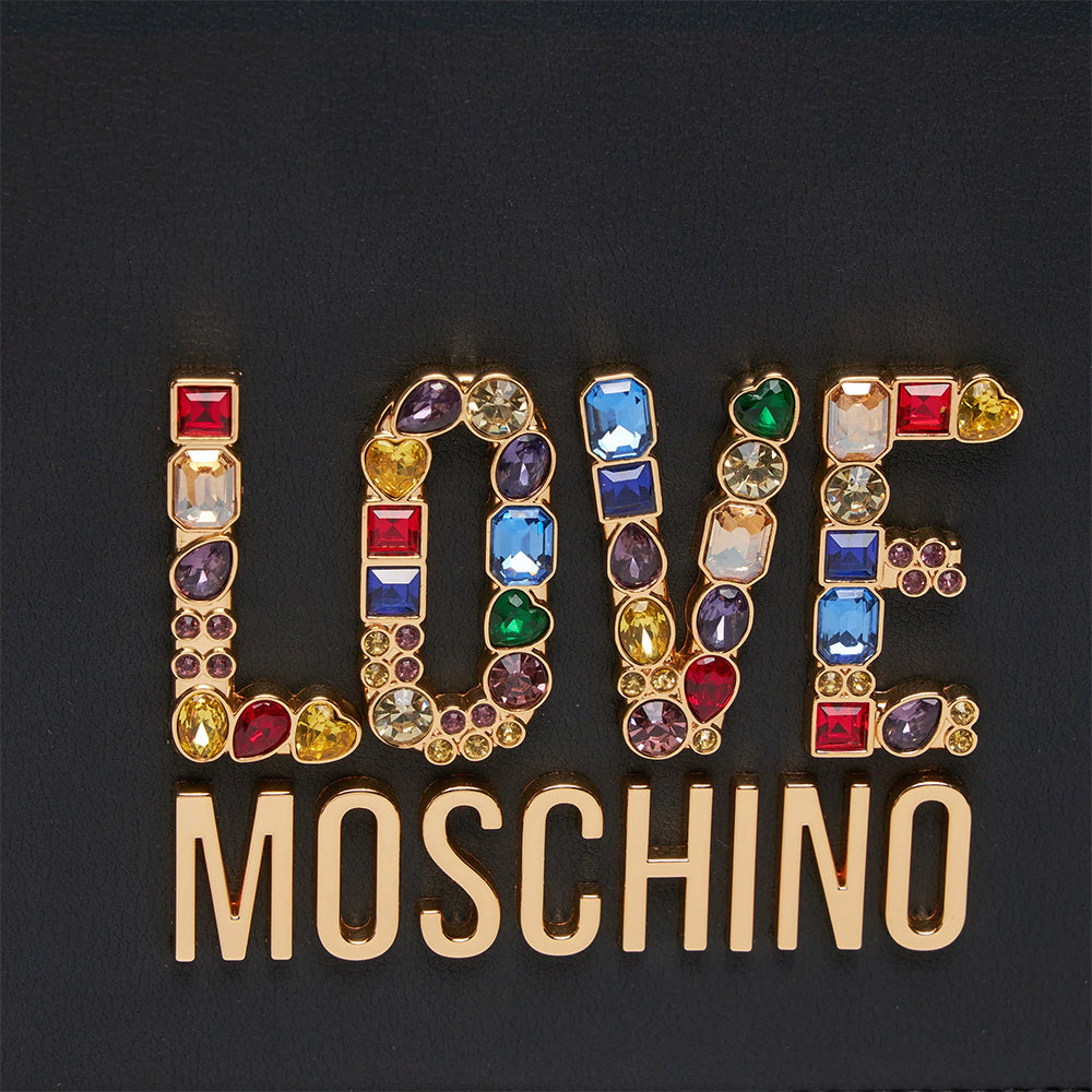 LOVE MOSCHINO Damen-Umhängetasche mit Strass-Logo-Linie in Schwarz