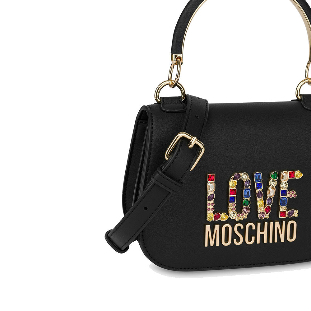 Borsa Donna a Mano LOVE MOSCHINO linea Rhinestone Logo colore Nero