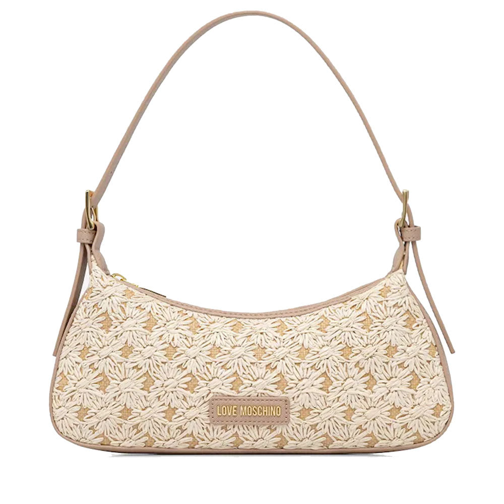 Borsa Donna a Spalla LOVE MOSCHINO linea Daisy in Ecopelle e Rafia Taupe