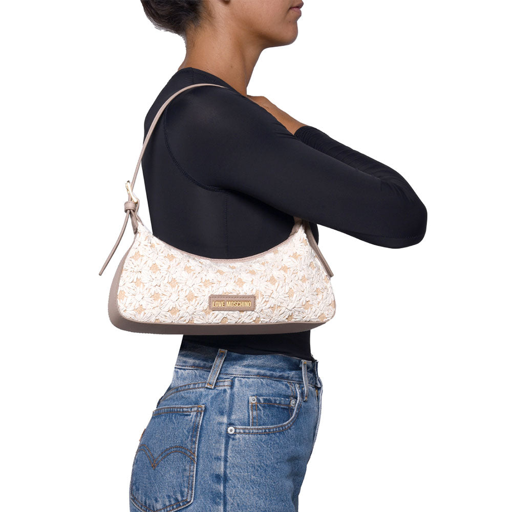 Borsa Donna a Spalla LOVE MOSCHINO linea Daisy in Ecopelle e Rafia Taupe