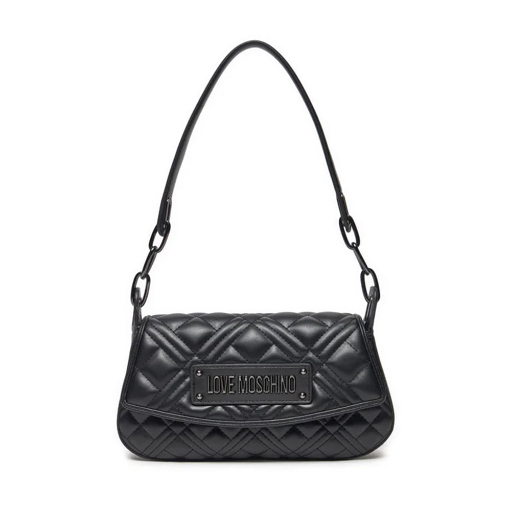 LOVE MOSCHINO LETTERING LOGO LINIE 
Schwarze Hobo-Tasche mit Gunmetal-Logo