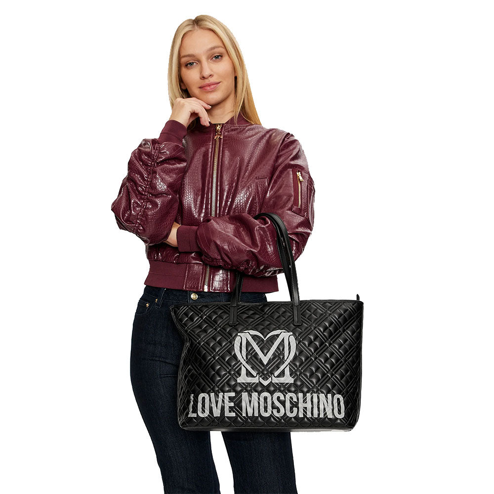 LOVE MOSCHINO gesteppte Einkaufstasche, schwarze Quilt-Logo-Linie