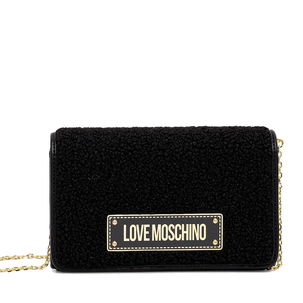 Clutch Donna con Tracolla LOVE MOSCHINO in Tessuto Teddy Nero