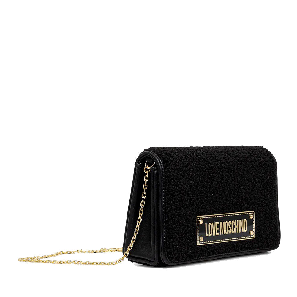 Clutch Donna con Tracolla LOVE MOSCHINO in Tessuto Teddy Nero