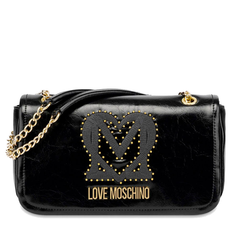 Borsa Donna a Spalla e Tracolla LOVE MOSCHINO Nera con Logo Ricamato e Borchie