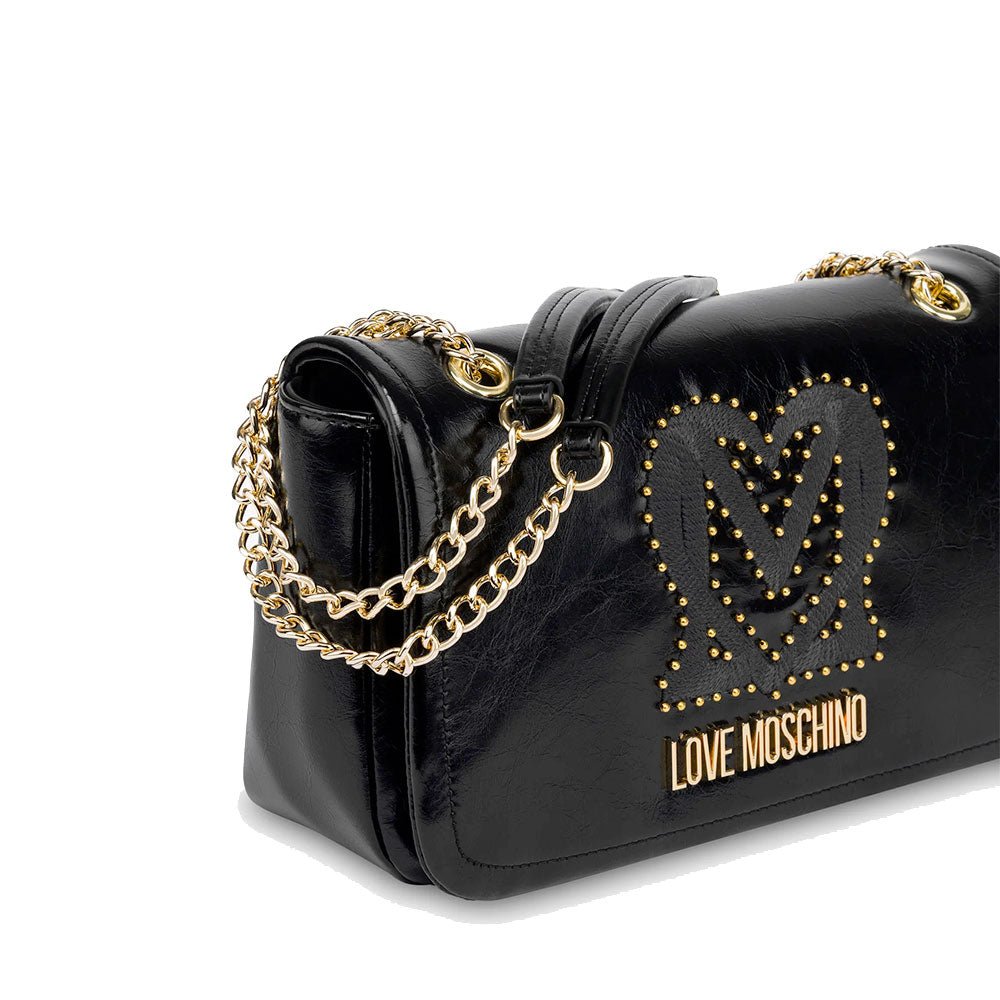 Borsa Donna a Spalla e Tracolla LOVE MOSCHINO Nera con Logo Ricamato e Borchie