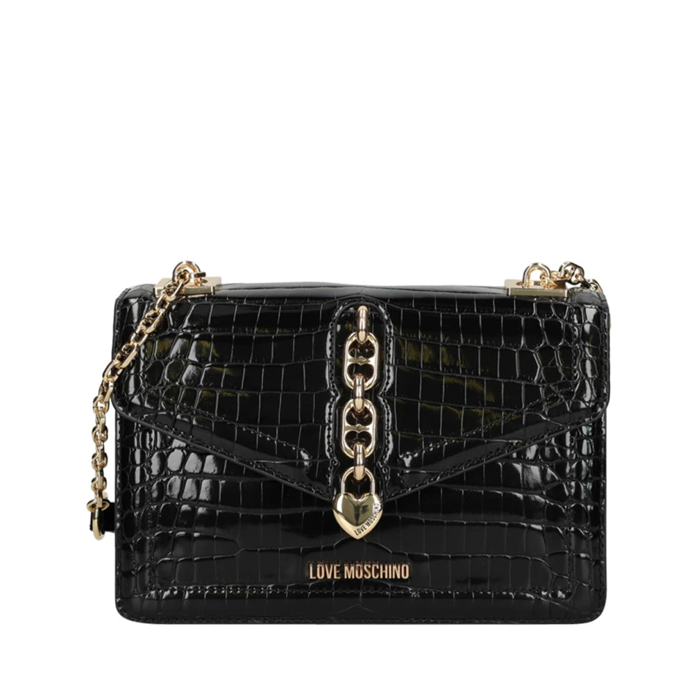 Borsa Donna a Spalla LOVE MOSCHINO linea Chain Detail stampa Cocco Nero