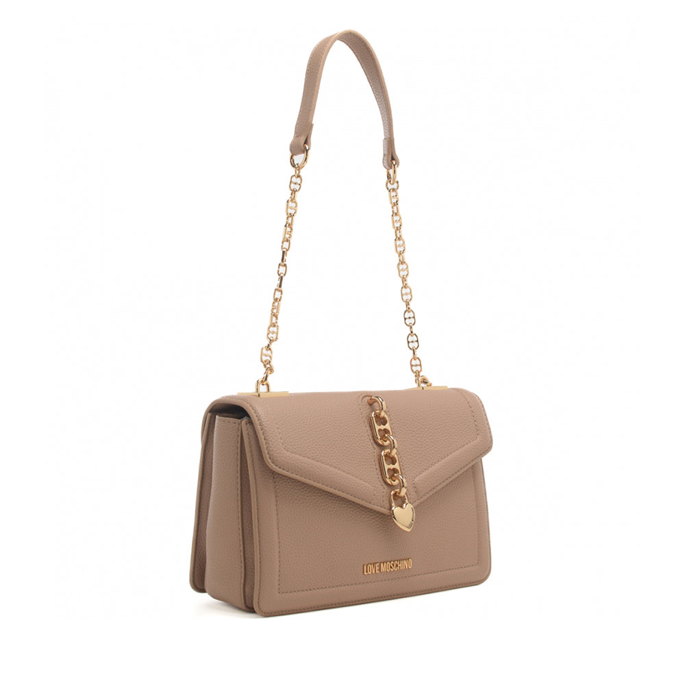 Borsa Donna a Spalla LOVE MOSCHINO linea Chain Detail color Crema