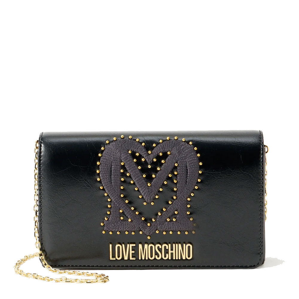 Clutch Donna con Tracolla LOVE MOSCHINO Nera con Logo Ricamato e Borchie