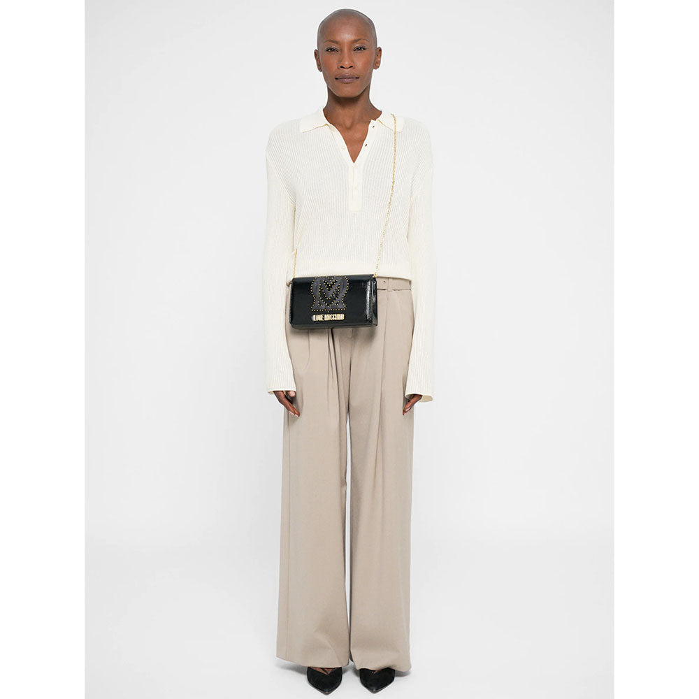 Clutch Donna con Tracolla LOVE MOSCHINO Nera con Logo Ricamato e Borchie