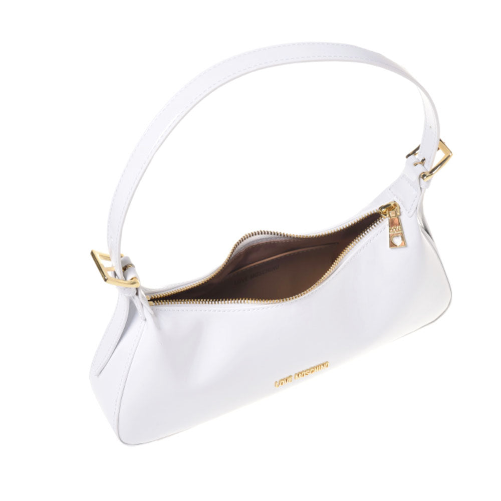Borsa Donna a Spalla LOVE MOSCHINO in Ecopelle Effetto Vernice Bianca