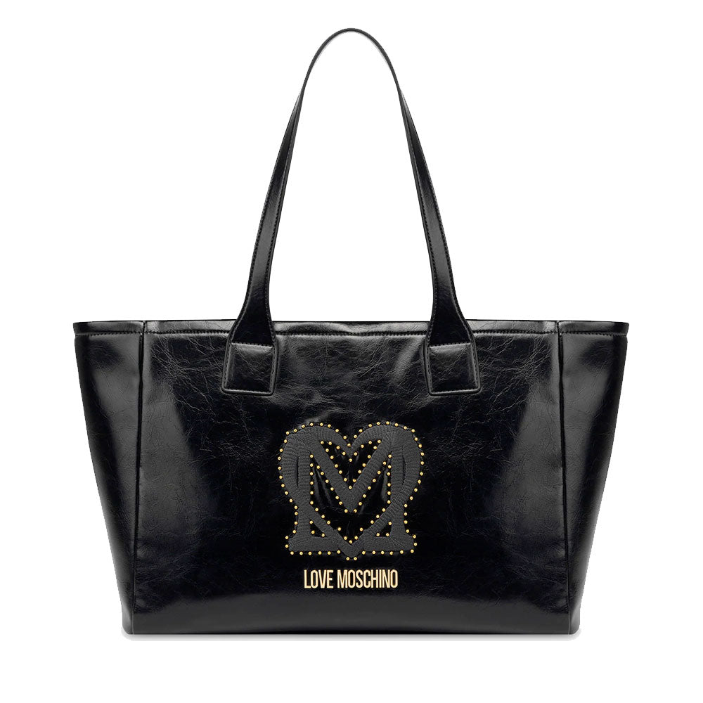 Shopping Bag LOVE MOSCHINO Nera con Logo Ricamato e Borchie