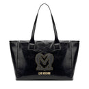 Shopping Bag LOVE MOSCHINO Nera con Logo Ricamato e Borchie