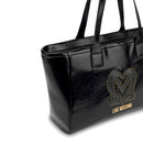 Shopping Bag LOVE MOSCHINO Nera con Logo Ricamato e Borchie