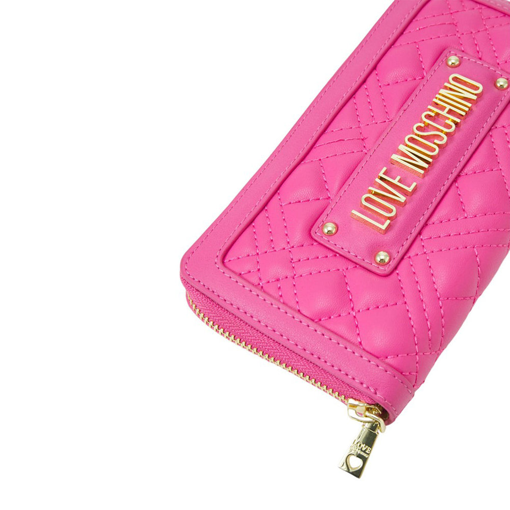 Gesteppte Damen-Geldbörse mit umlaufendem Reißverschluss LOVE MOSCHINO Quilted Fuxia-Linie