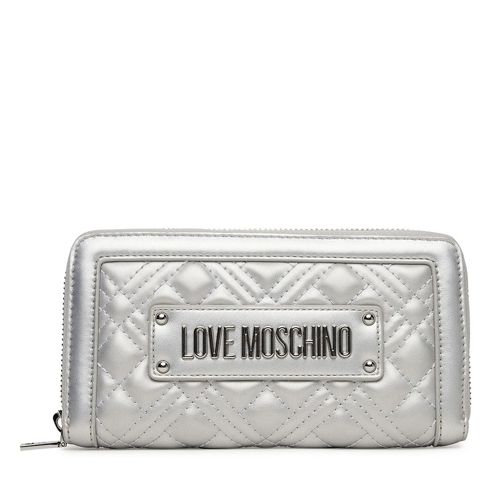 Portafoglio Donna Zip Around Trapuntato LOVE MOSCHINO linea Quilted Metallic Argento