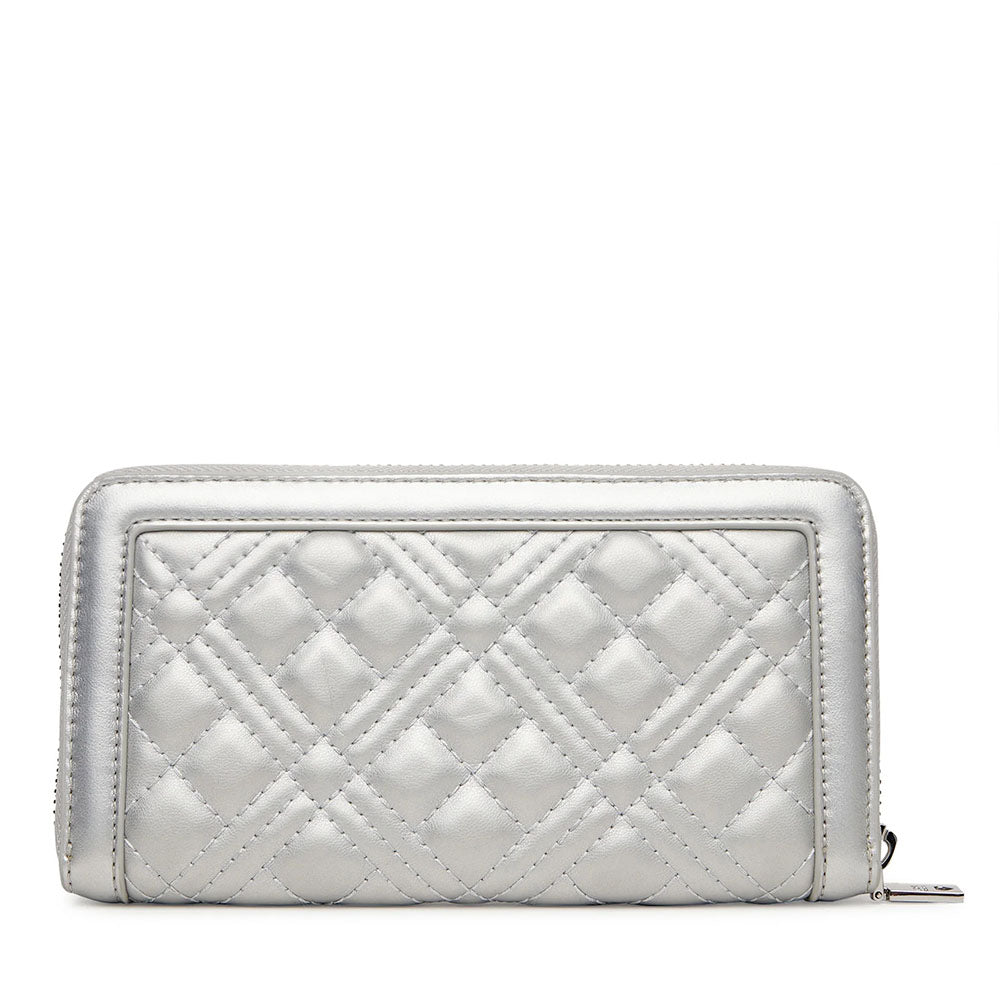 Portafoglio Donna Zip Around Trapuntato LOVE MOSCHINO linea Quilted Metallic Argento