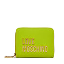 Kleine Damenbrieftasche mit umlaufendem Reißverschluss LOVE MOSCHINO Bold Love-Linie in der Farbe Limette