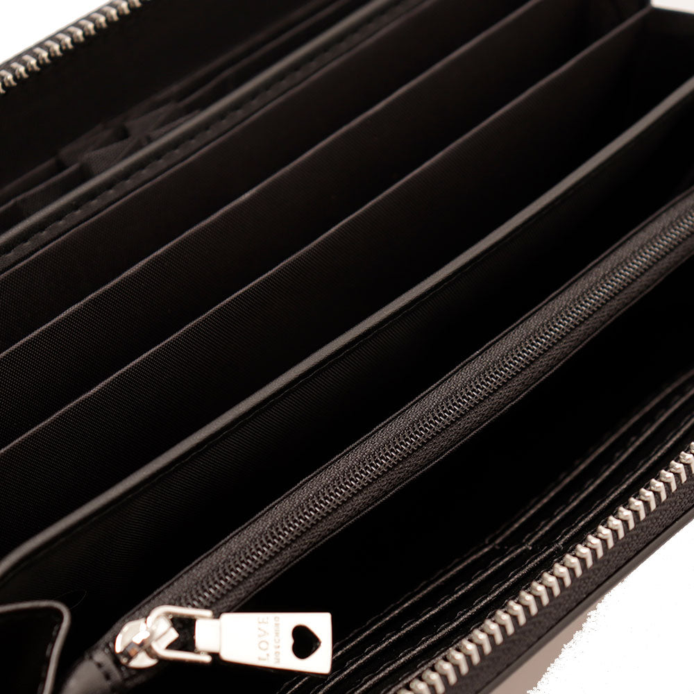 Portafoglio Donna Grande Zip Around LOVE MOSCHINO con Polsiera Nero e Nikel
