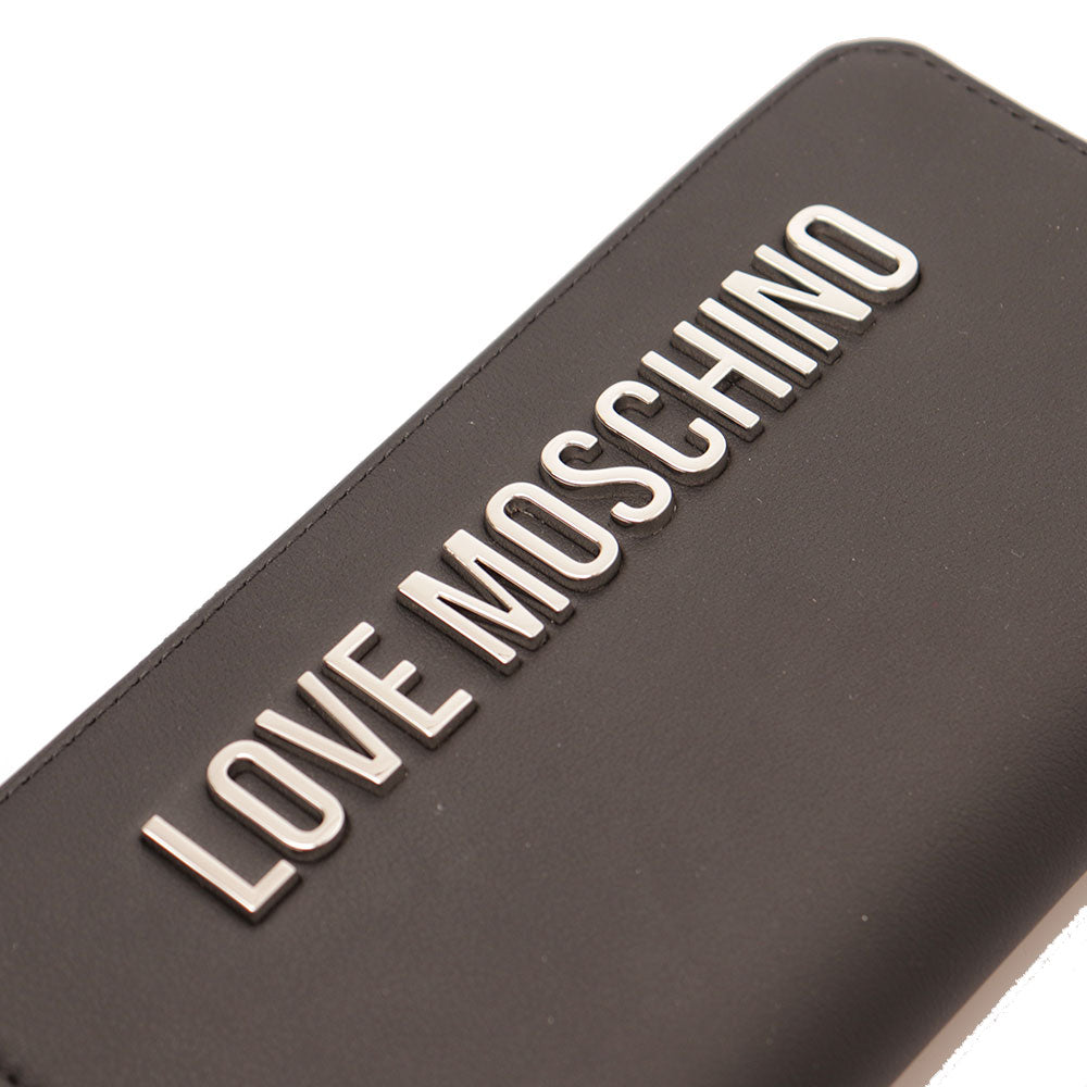 Portafoglio Donna Grande Zip Around LOVE MOSCHINO con Polsiera Nero e Nikel