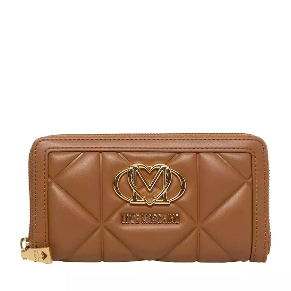 Portafoglio Trapuntato Zip Around LOVE MOSCHINO linea Embossed color Cammello