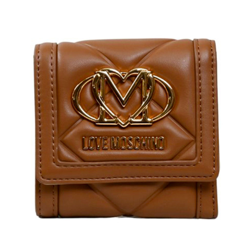 Portafoglio Piccolo Trapuntato con Bottone LOVE MOSCHINO linea Embossed color Cammello