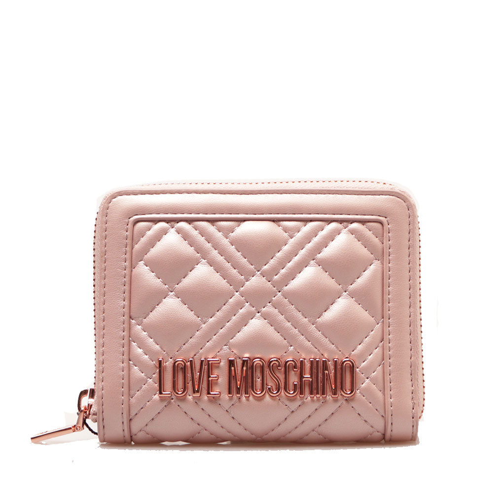 Portafoglio Donna Piccolo Zip Around Trapuntato LOVE MOSCHINO linea Quilted Metallic Cipria