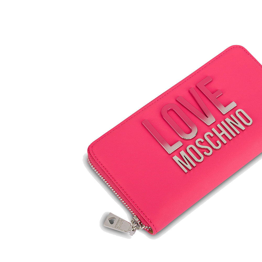 LOVE MOSCHINO 
Damen-Geldbörse mit Rundum-Reißverschluss in Fuchsia Farbe mit Logo-Schriftzug in Farbverlauf