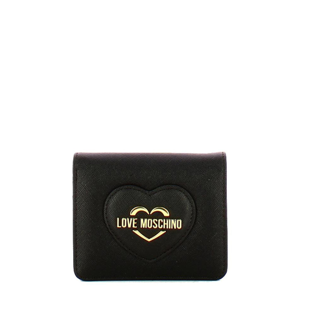 Kleine Damenbrieftasche mit LOVE MOSCHINO Button Saffiano-Print Schwarz