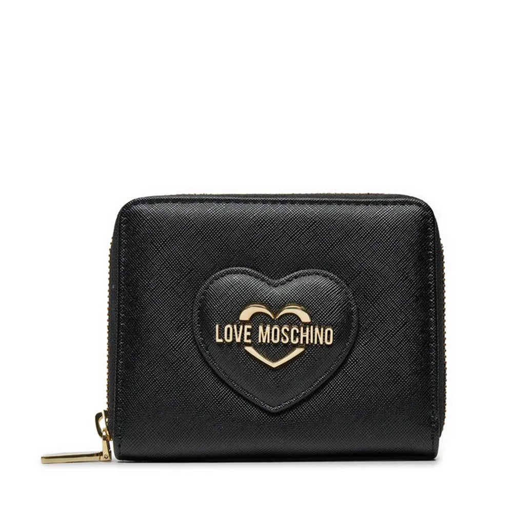 Kleine Damen-Geldbörse mit umlaufendem Reißverschluss LOVE MOSCHINO Saffiano-Print Schwarz