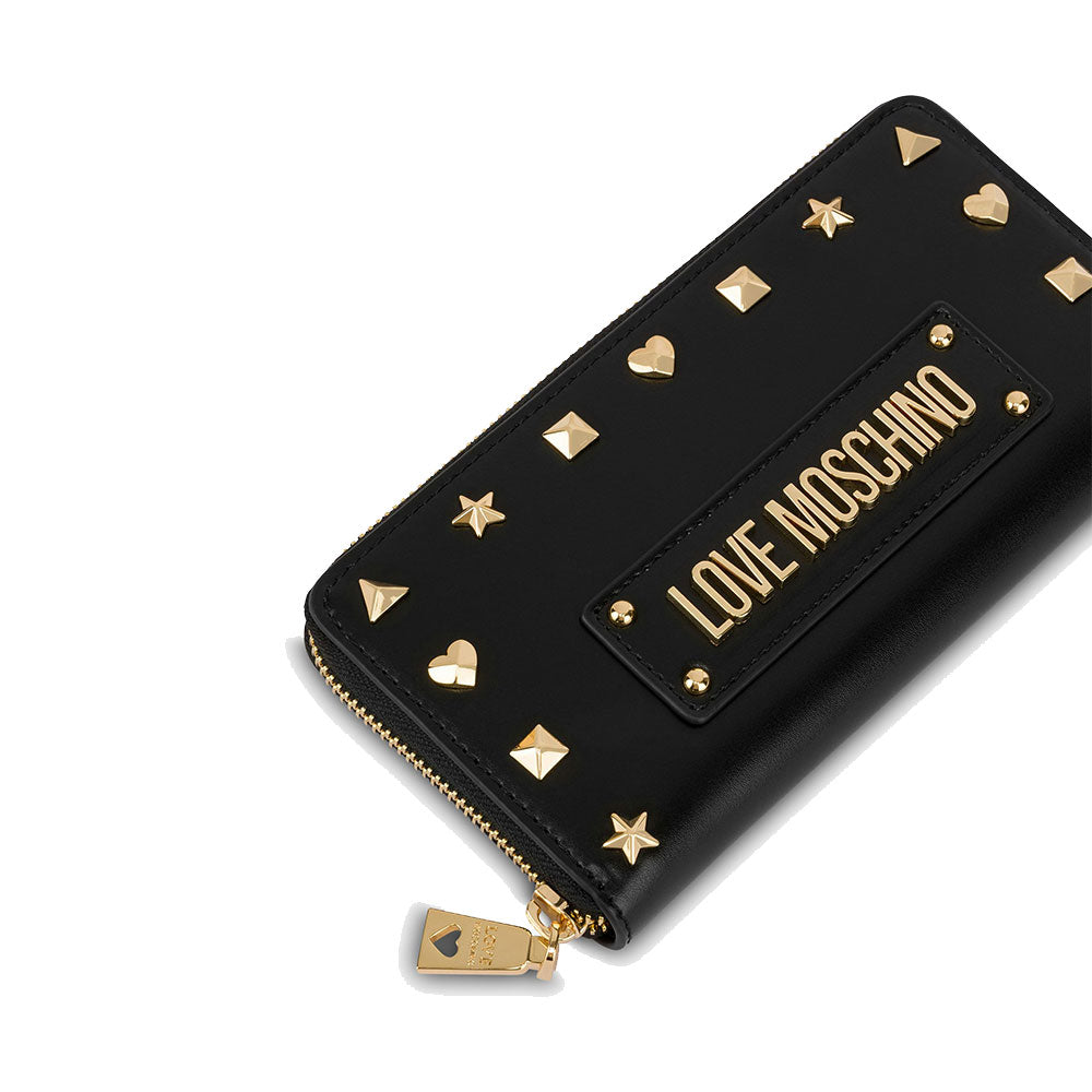 LOVE MOSCHINO
Schwarze Damen Geldbörse mit Rundum Reißverschluss und Nieten