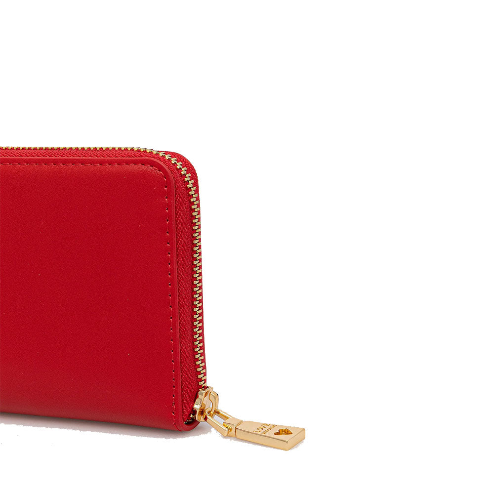 LOVE MOSCHINO 
Rote Damen-Geldbörse mit Rundum-Reißverschluss und Nieten