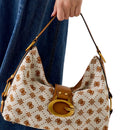 Borsa Donna Hobo a Spalla GUESS Linea Camden Colore Latte Logo - Cognac