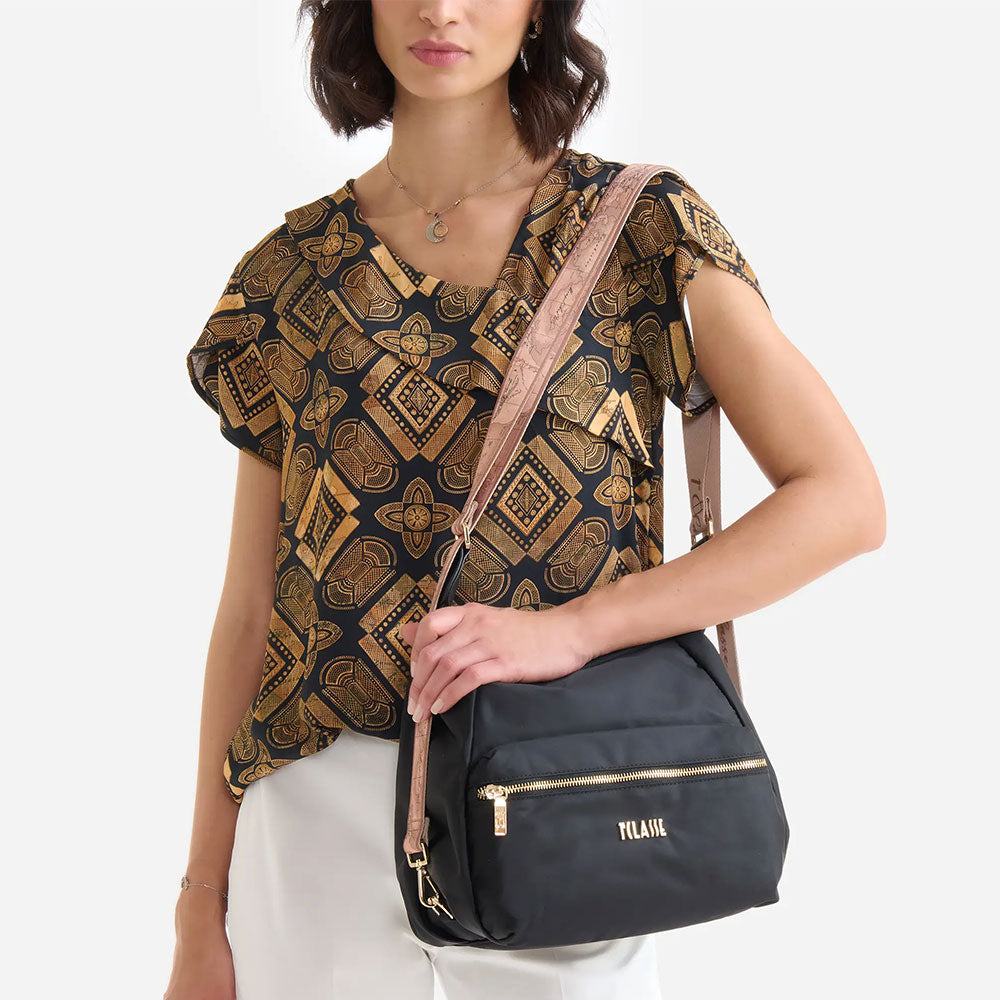 Borsa a Tracolla Tripla Portabilità 1A Classe Alviero Martini linea Nylon Eco Vibe Nero LA75