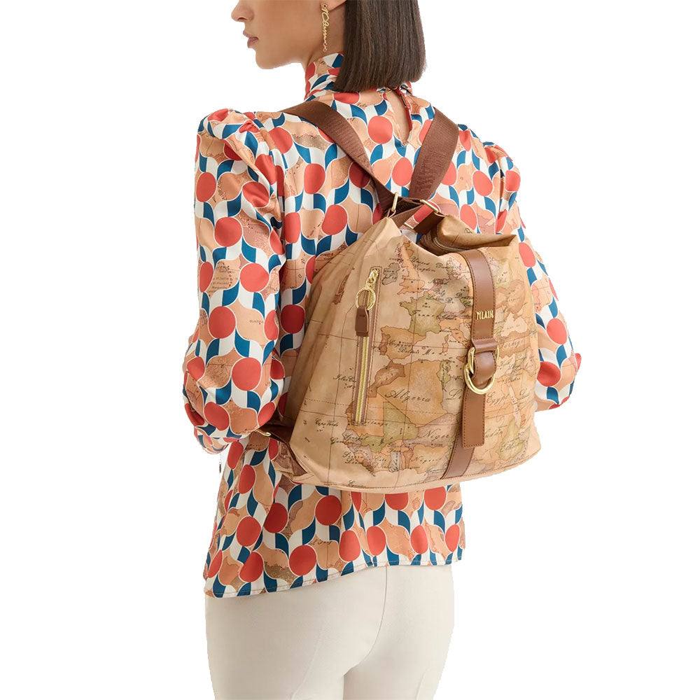 Doppelt tragbare Umhängetasche 1A Classe Alviero Martini Social Soft Geo Classic und Kastanienlinie LA91