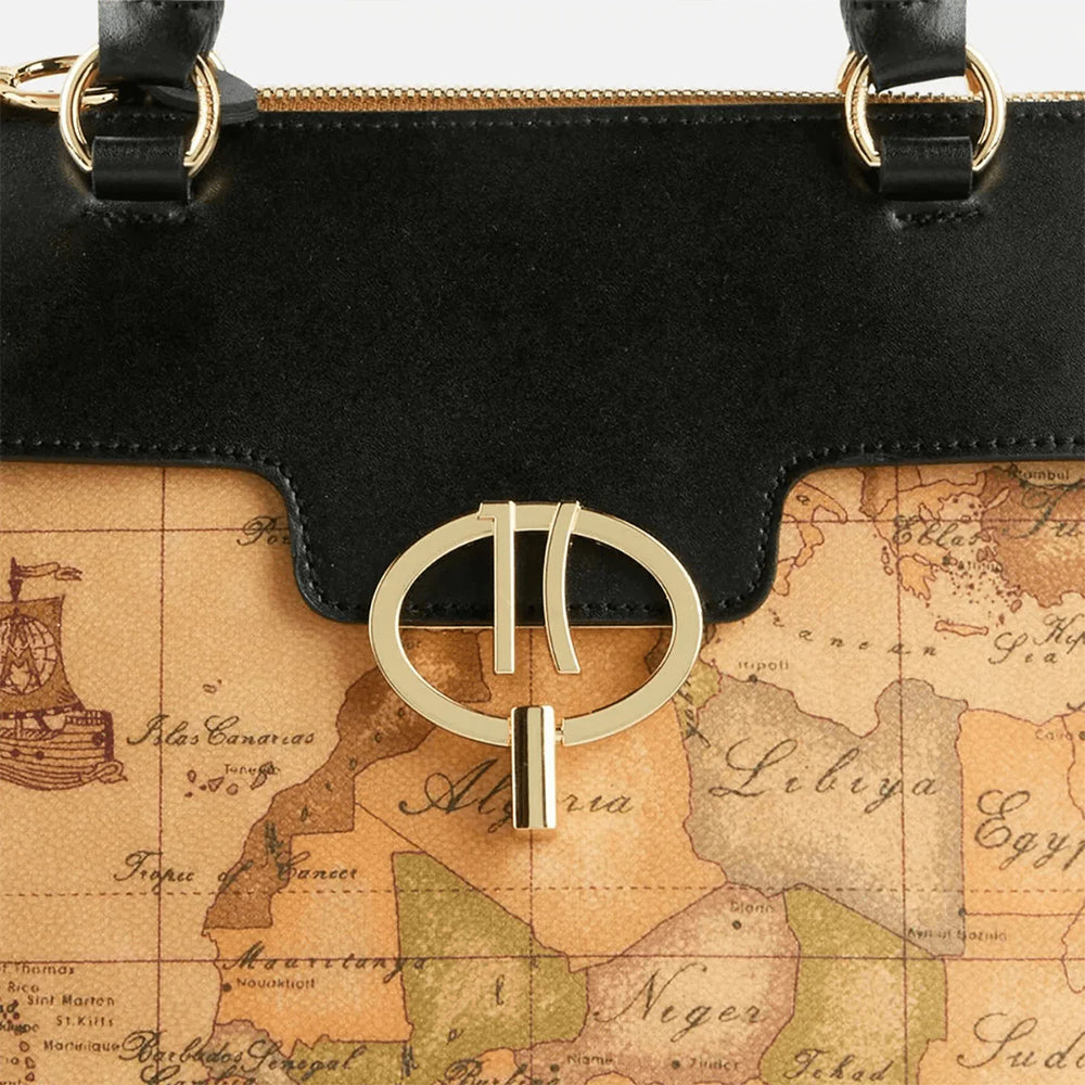 Handtasche 1A Classe Alviero Martini Around Geo Linie Geo Classic Print und schwarzes Leder LB67