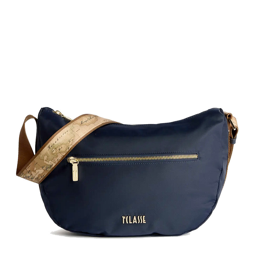 Alviero Martini 1A Classe Große Halbmond-Schultertasche, Stormy Nylon, Mitternachtsblau, LB84