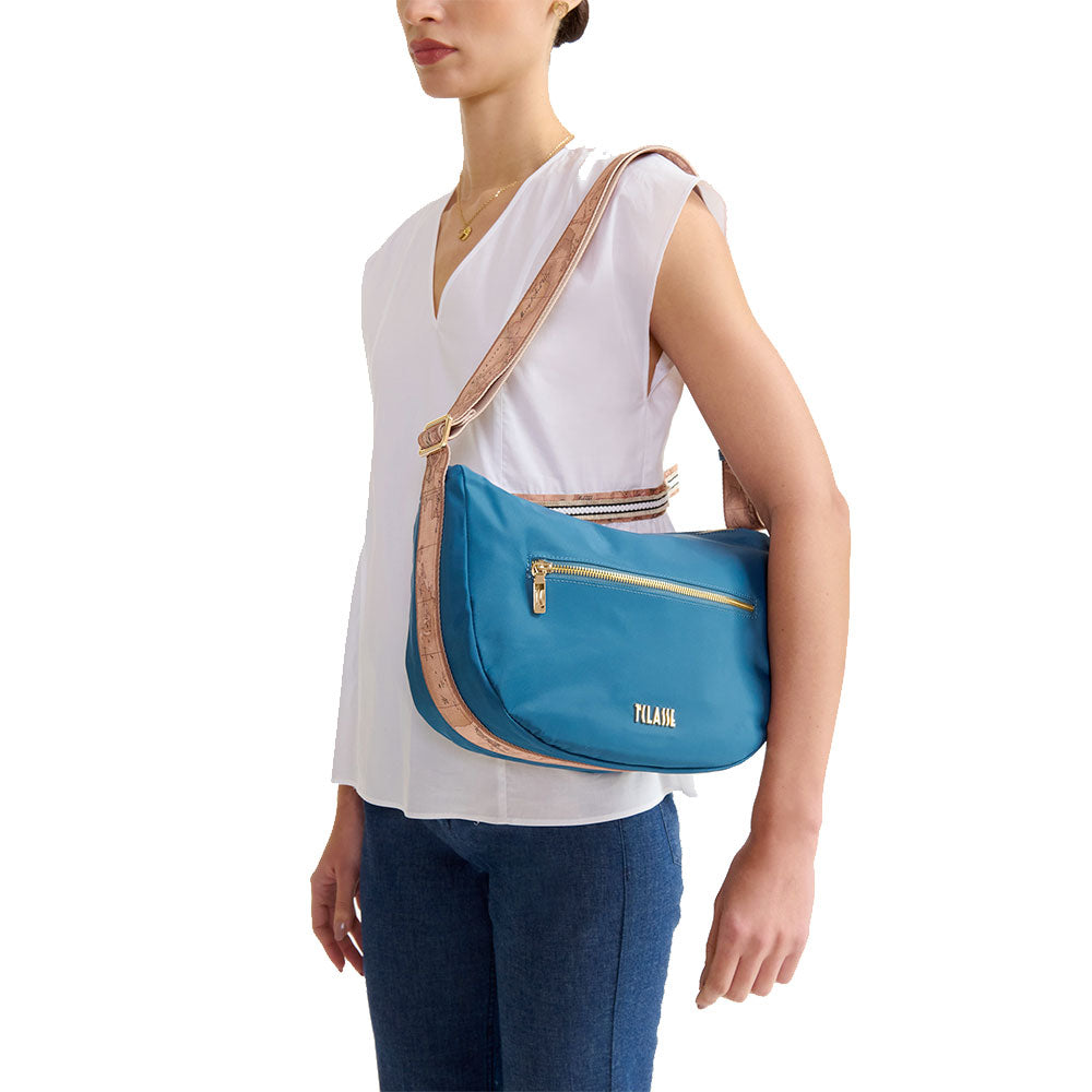 Mezzaluna Grande a Tracolla 1A Classe Alviero Martini linea Breeze Nylon Blu Pacifico LB84