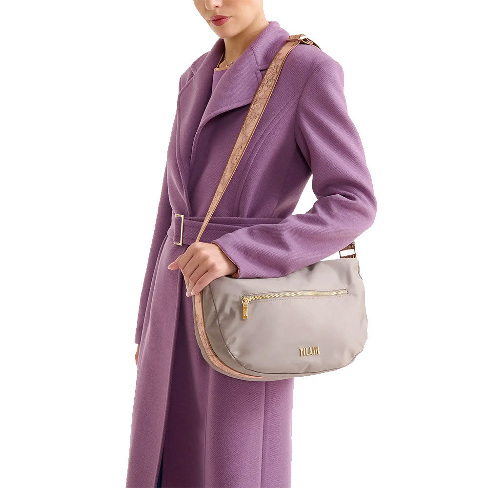 Mezzaluna Grande a Tracolla 1A Classe Alviero Martini linea Whisper Nylon color Roccia LB84