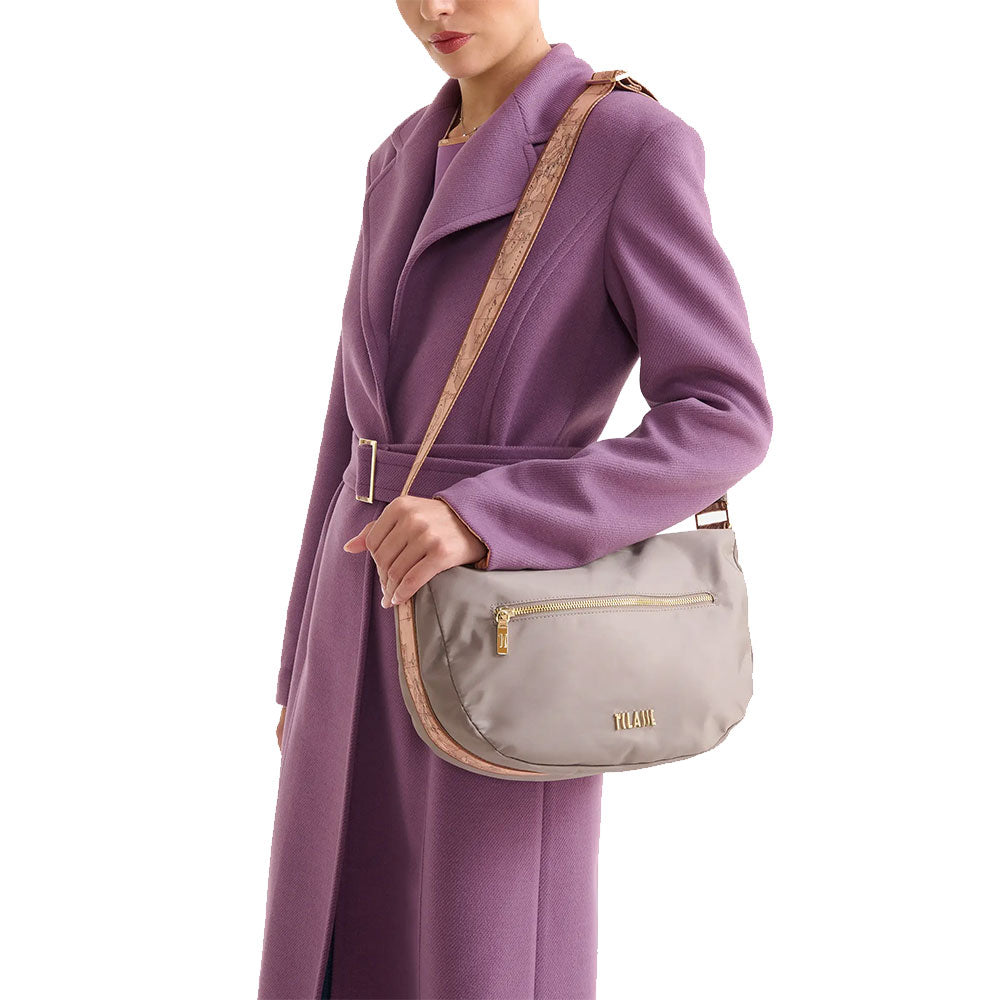 Mezzaluna Grande a Tracolla 1A Classe Alviero Martini linea Stormy Nylon Tortora LB84
