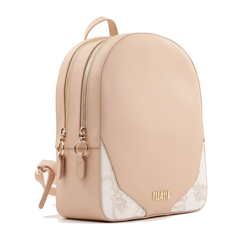 Zaino Donna Doppia Zip 1A Classe Alviero Martini linea Java City Mandorla e Geo White LB95