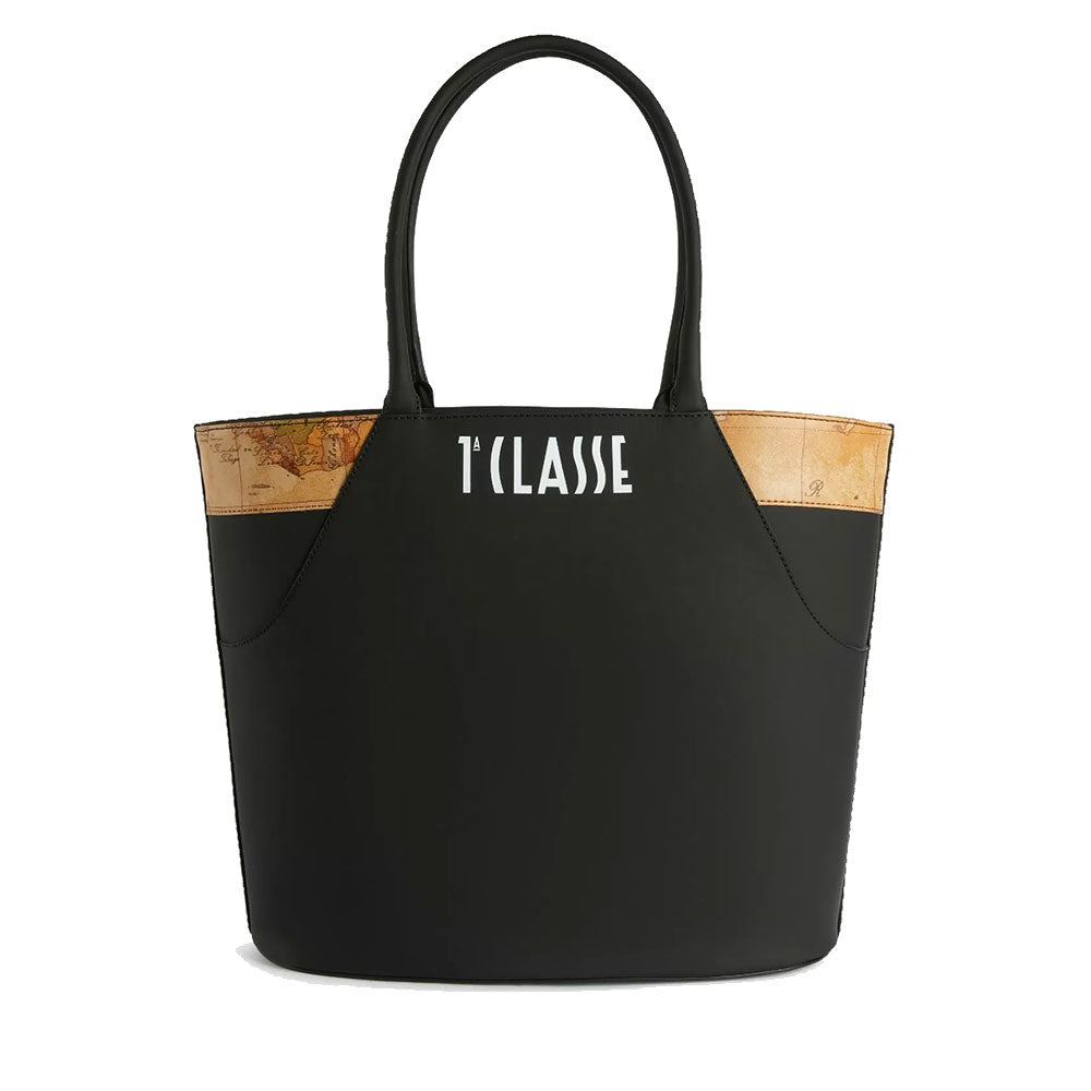 Shopping Bag 1A Classe Alviero Martini linea Geo Mirage in Tessuto Gommato Nero LC65