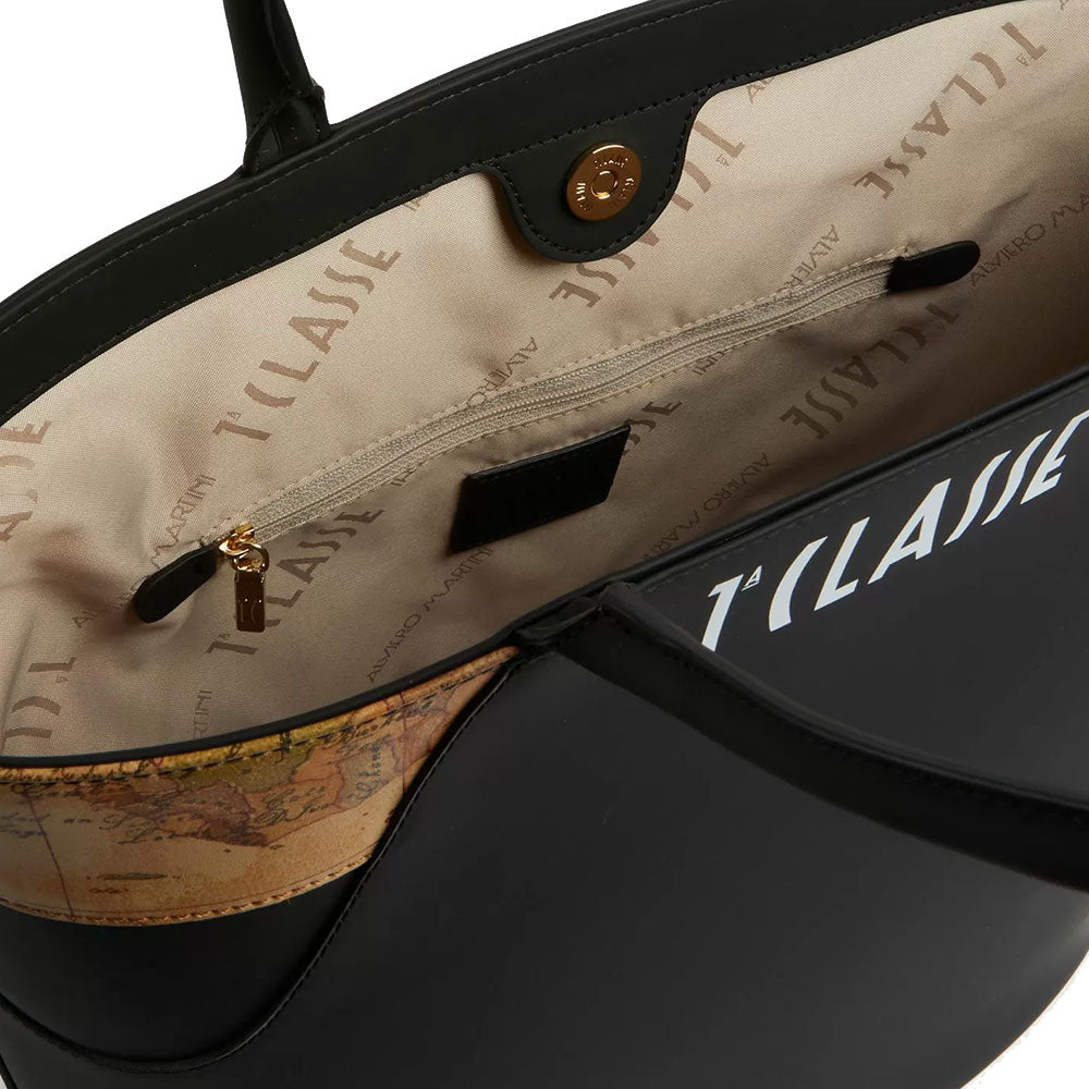 Shopping Bag 1A Classe Alviero Martini linea Geo Mirage in Tessuto Gommato Nero LC65