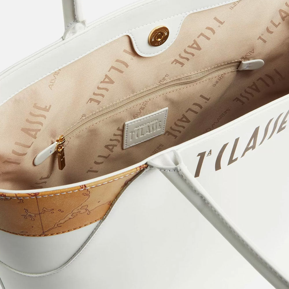 Shopping Bag 1A Classe Alviero Martini linea Geo Mirage in Tessuto Gommato Bianco LC65