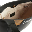 1A Classe Alviero Martini Geo Mirage Linie 
Umhängetasche aus schwarzem gummiertem Stoff LC66