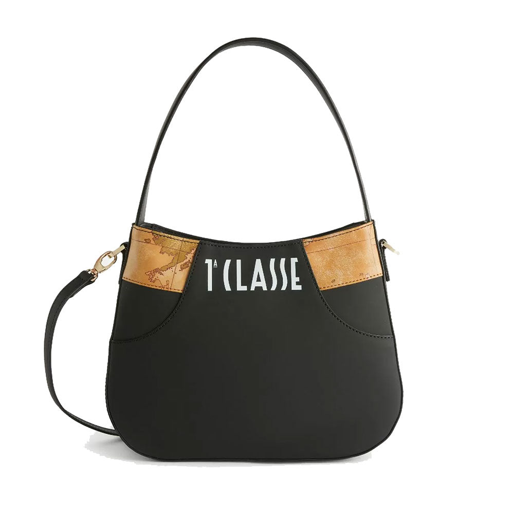 Borsa Sottospalla con Tracolla 1A Classe Alviero Martini linea Geo Mirage in Tessuto Gommato Nero LC67