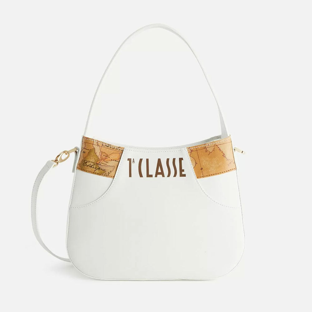 Borsa Sottospalla con Tracolla 1A Classe Alviero Martini linea Geo Mirage in Tessuto Gommato Bianco LC67