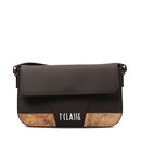 1A Classe Alviero Martini Geo Mirage Line 
Umhängetasche mit Klappe aus schwarzem gummiertem Stoff LC68