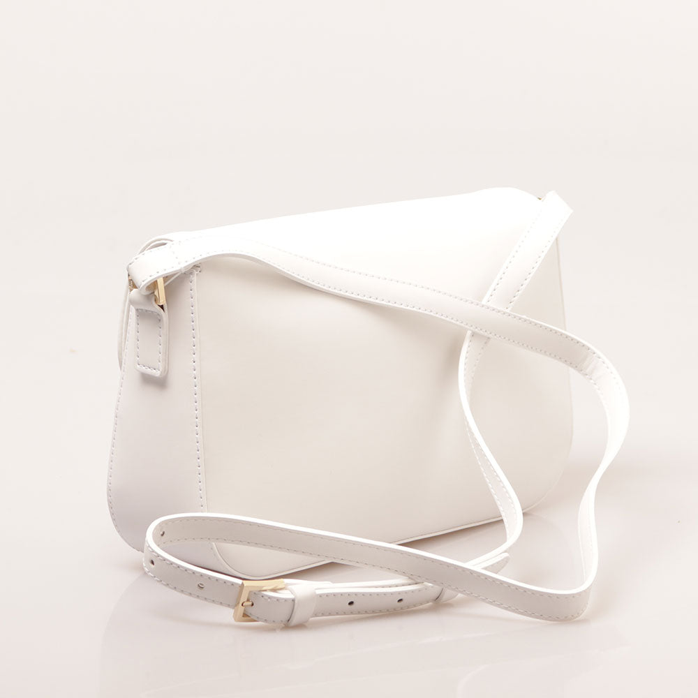 Umhängetasche mit Klappe 1A Classe Alviero Martini Geo Mirage Line aus weißem gummiertem Stoff LC68