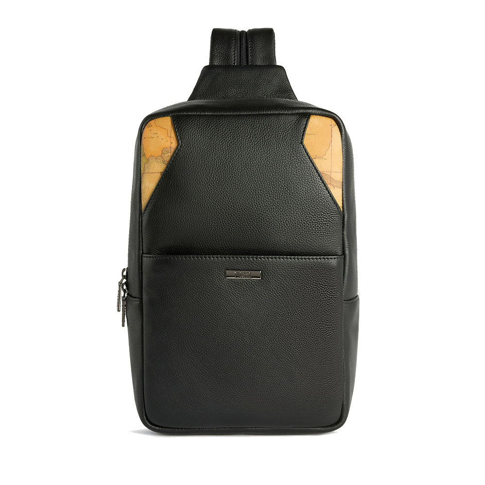 Monospalla Uomo 1A Classe Alviero Martini linea Gaelic Leather in Pelle Nera LD09